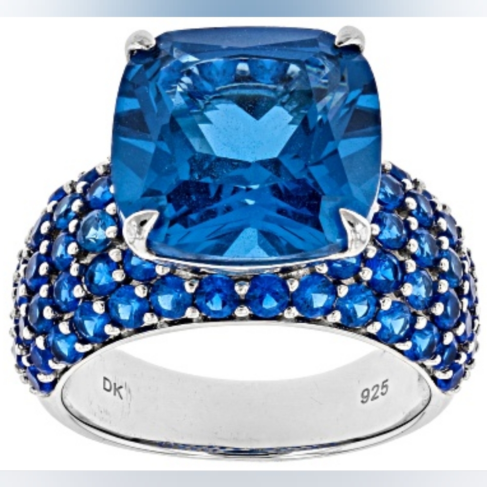 NWT JTV Blue Lab Created Spinel Rhodium Over Sterling Silver 8.01ctw Size 5